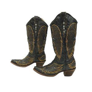 Corral Wings and Cross Boots Black Distressed Leather Size 6.5 Cowgirl Western